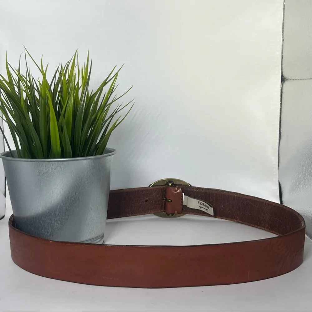 Fossil Leather Belt Brown with Gold‎ Buckle Size Medium